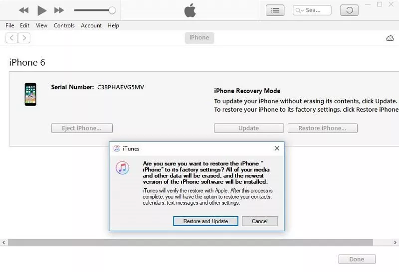 iTunes将验证最后一次删除所有数据和设置