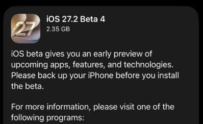 iOS27.2 beta4更新内容